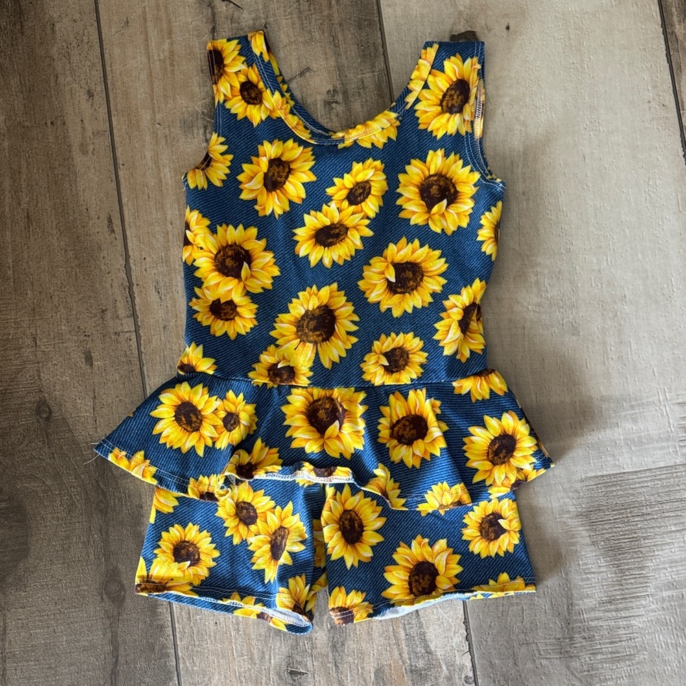 Wild rich kids sunflower skirted romper